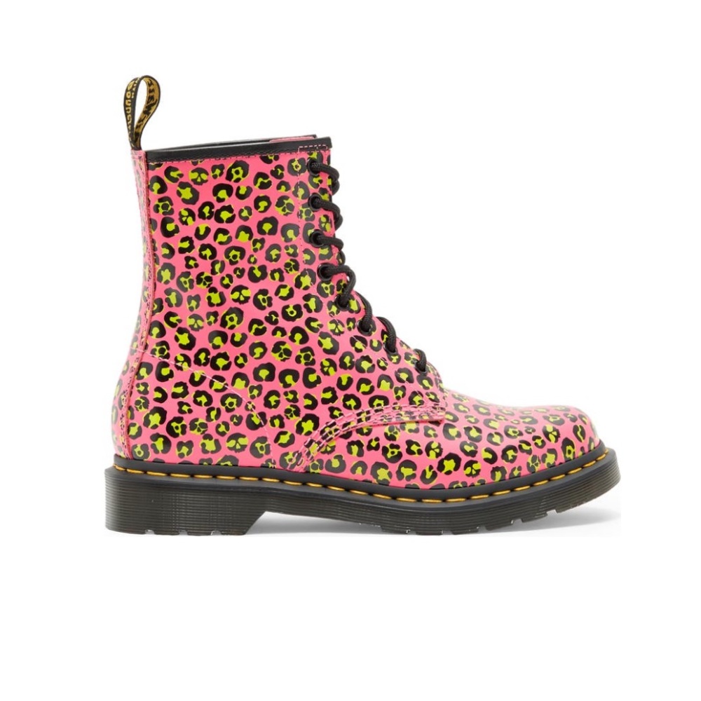 Dr. Martens 1460 Water Repellent Pink Leopard Patent Leather Combat Boots 6 NIB